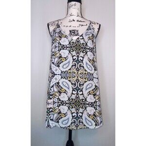 LOFT Paisley Sleeveless Tank Top Large Semi Sheer Lined Gray Yellow
